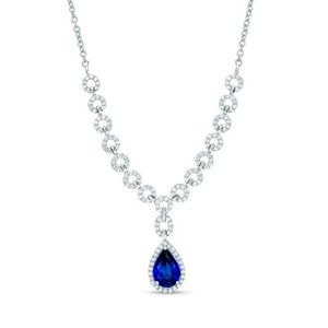 Blue and White Sapphire Frame Chain Link necklace in sterling silver